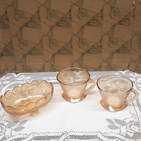 Jeanette Florigold carnival Depression glass, 3-pc bundle - Picture 1 of 9